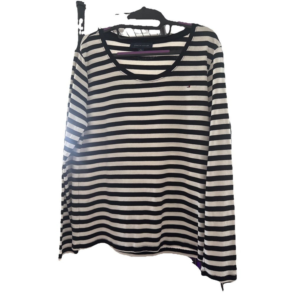 Women's XL Tommy Hilfiger Black and White Striped Long Sleeve Top